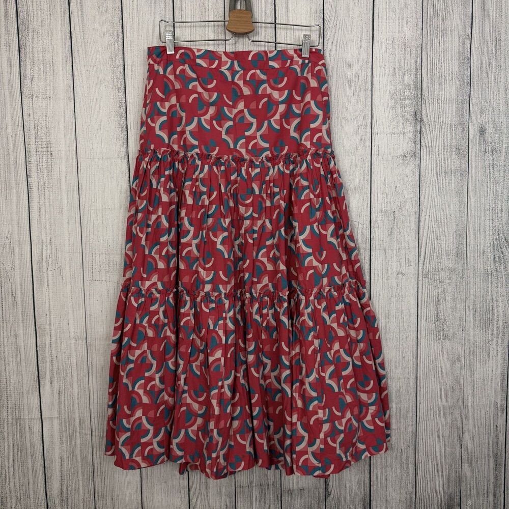Sundance Pink and Blue Abstract Print Tiered Maxi Skirt - Picture 2 of 8